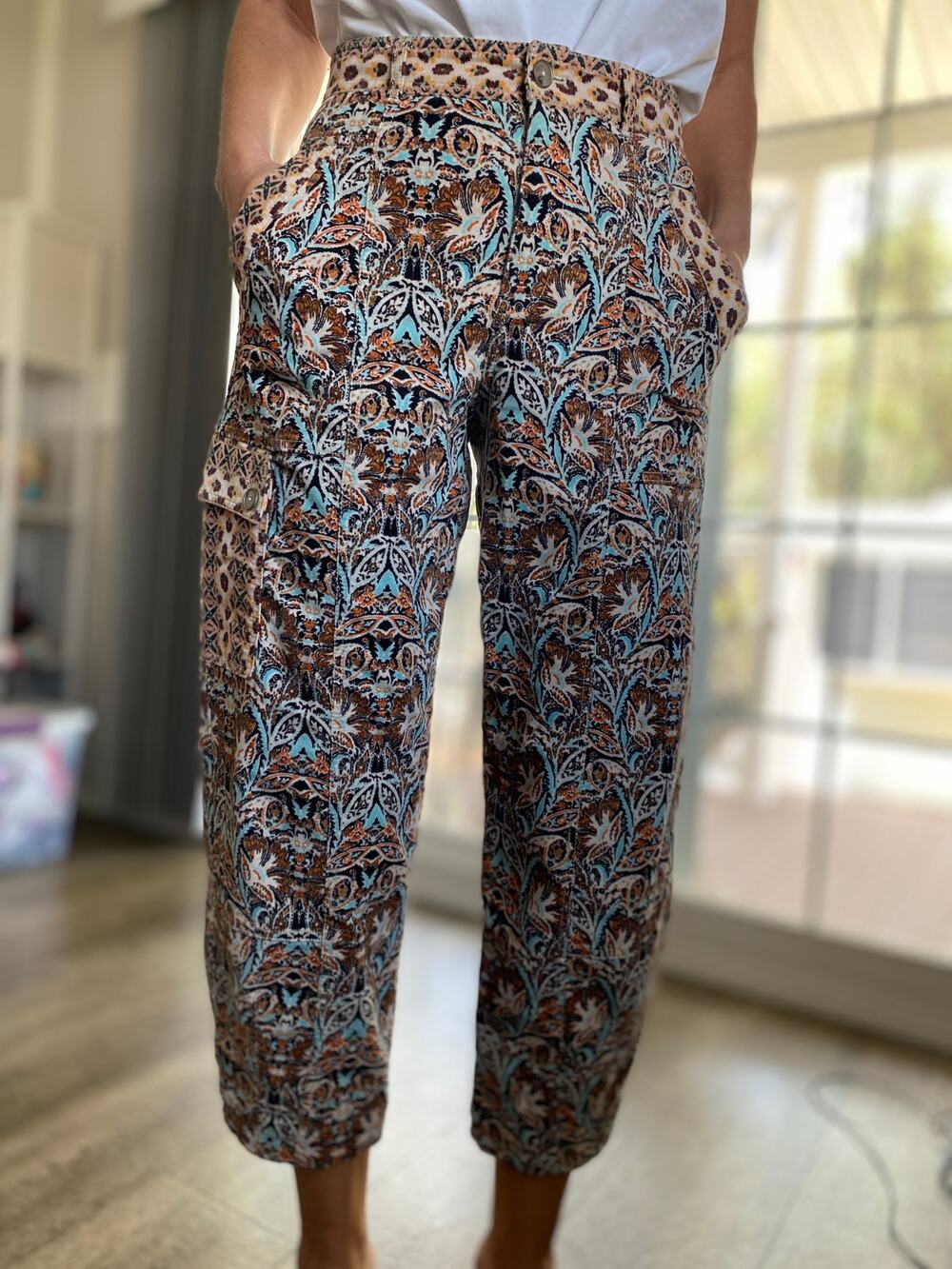 ANTHROPOLOGIE Corduroy Barrel Pants Bold Paisley Print 2